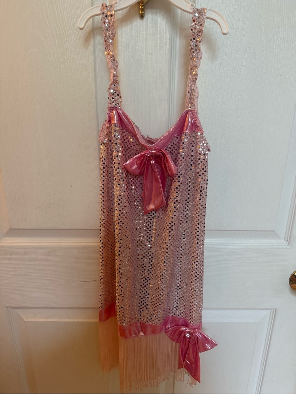 Vintage Style Pink Sequin Fringe Flapper Dress with Bows Costume Dress size 4-6x